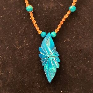 Vintage Bohemian Blue Wooden Feather Leaf With Woven Hemp Necklace Adjustable